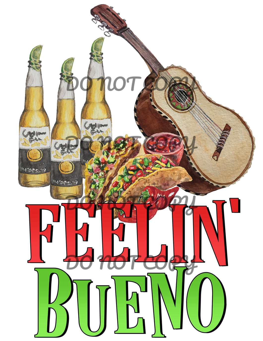 Feelin Bueno Beer Tacos Guitar Sublimation Transfer