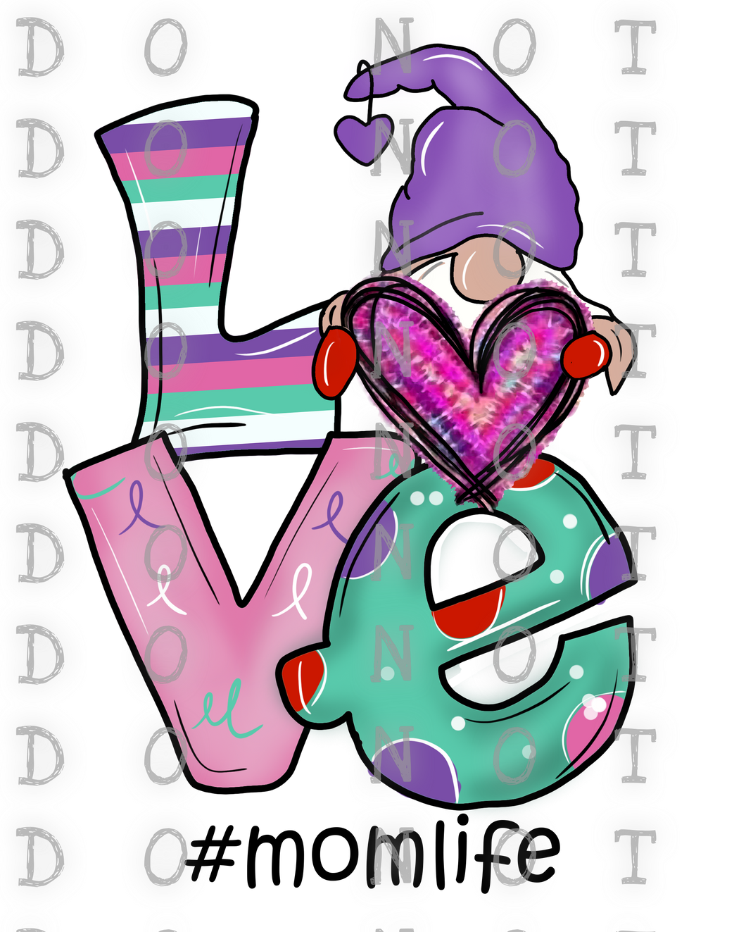 Doodle Love Gnome  Sublimation Transfer