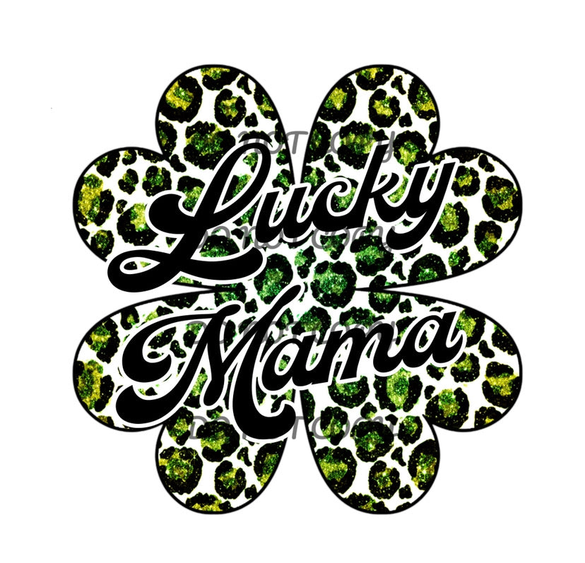 Lucky Mama Green Glitter Leopard Shamrock Sublimation Transfer