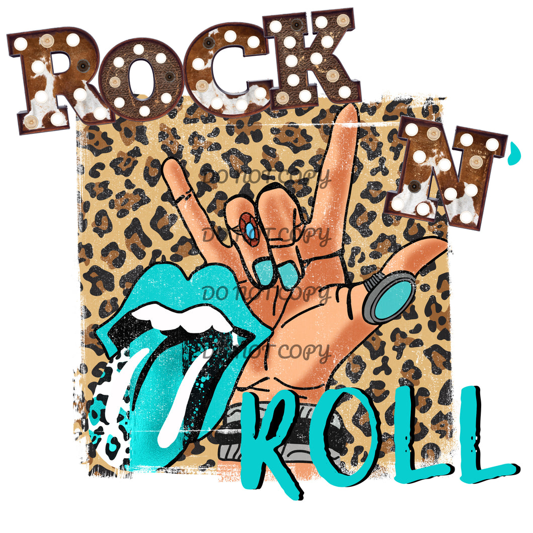Leopard Teal Rock N Roll Sublimation Transfer