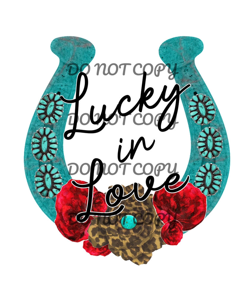 Lucky In Love Teal Horseshoe Sublimation Transfer