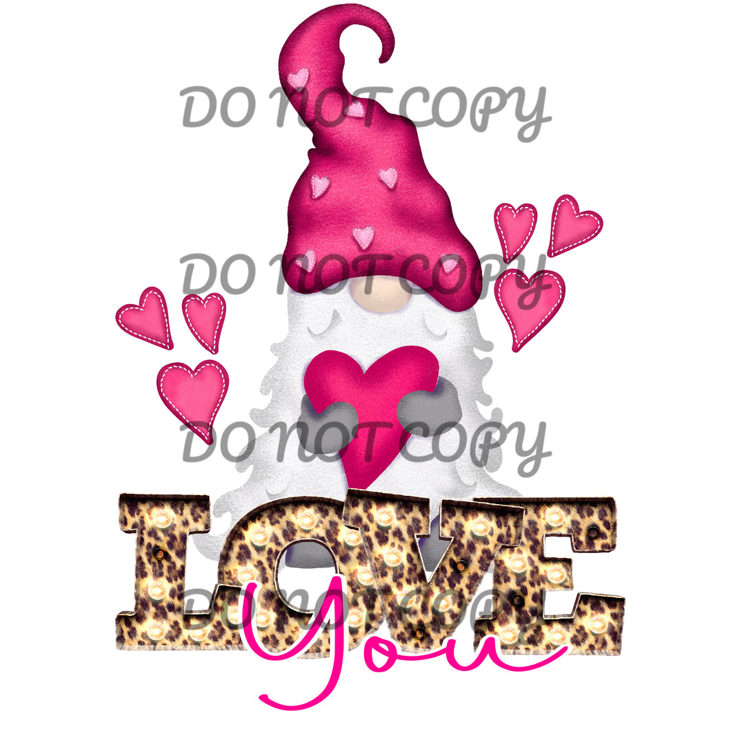 Valentines Leopard Love You Gnome Sublimation Transfer