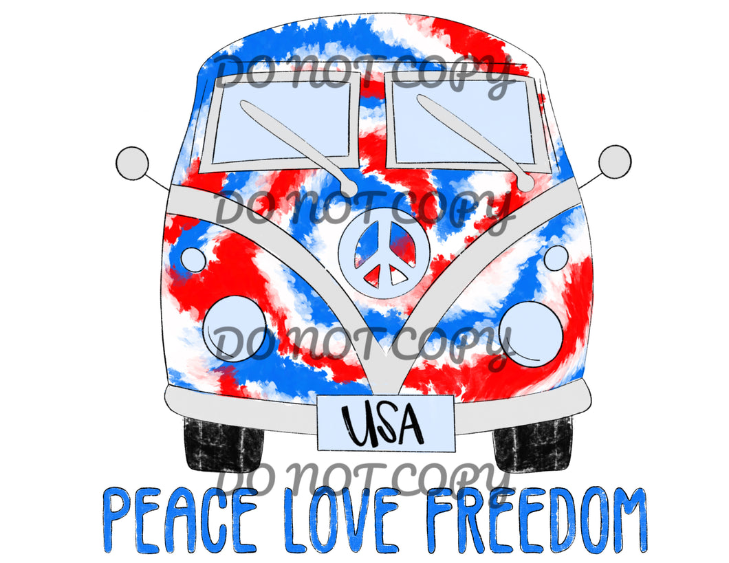 Peace Love Freedom VW Bus Sublimation Transfer
