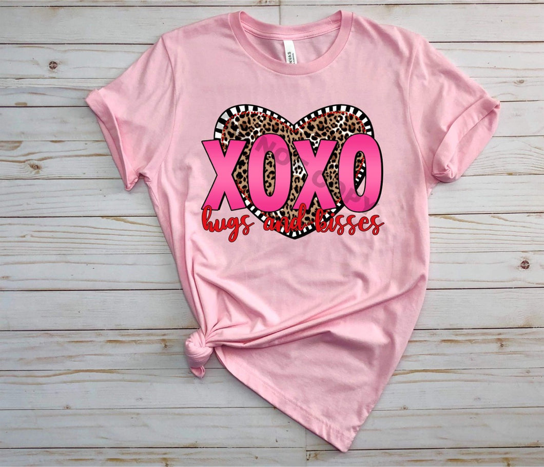 XOXO Hugs & Kisses Pink Leopard Heart TRANSFER