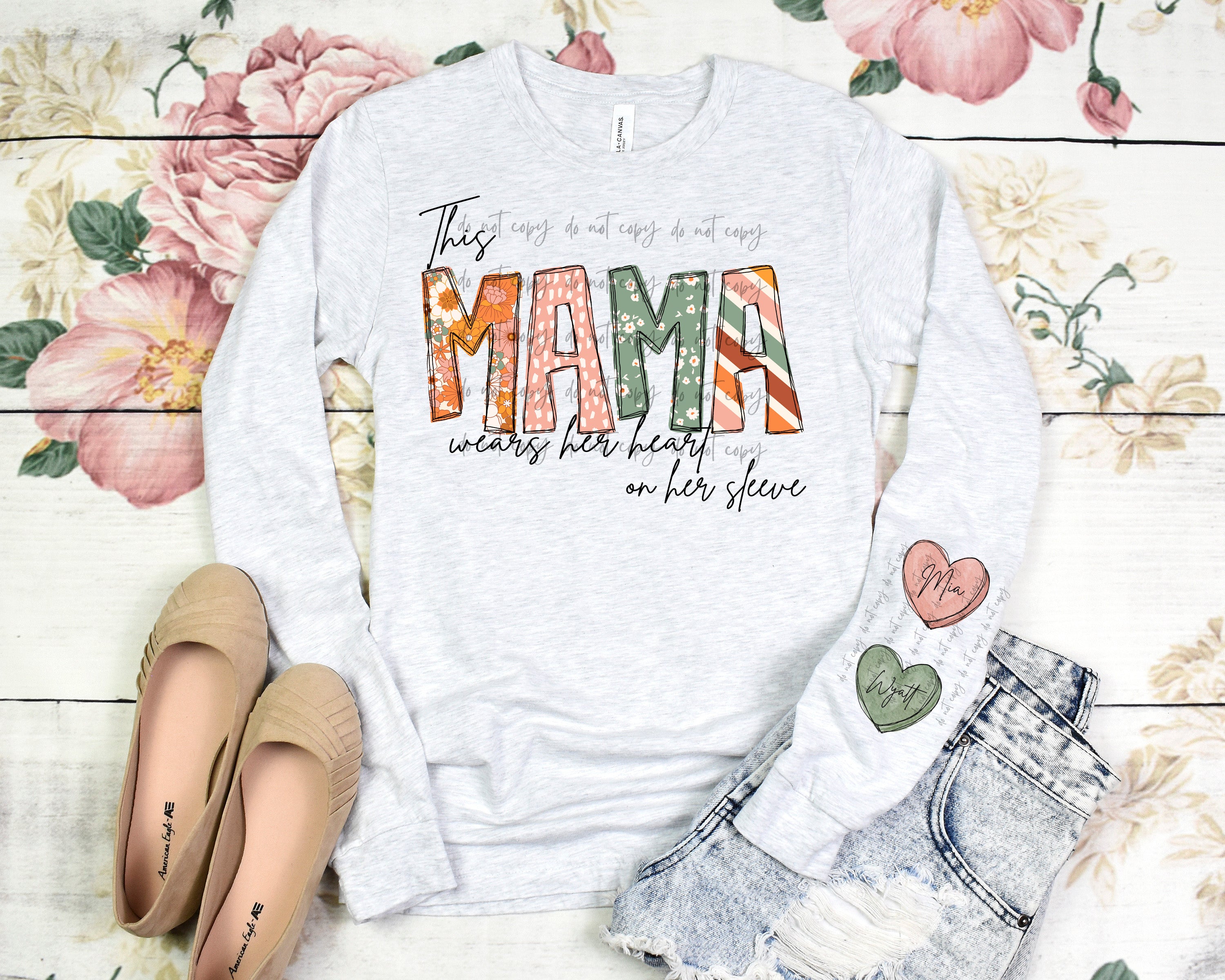 This Mama(Pick your name) Wears Her Heart On Her Sleeve BOHO CUSTOMIZE –  Sassy Sublimation & Screen Prints